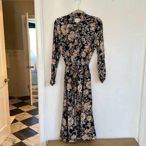 Sezane button down floral dress with tie